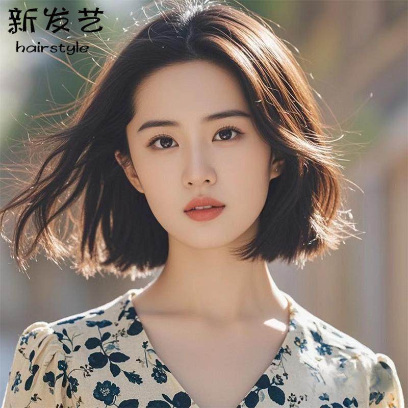 假发女全头套短发真发全真发波波头时尚自然一刀切轻薄整顶假发套