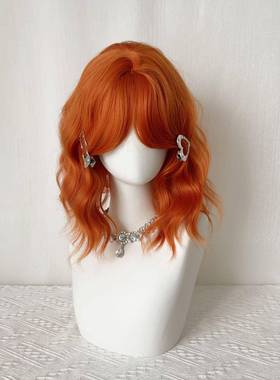 [小姐橙]假发的妇女与肮脏的橙色短卷发Yabi羊毛卷发古代Y2K全头
