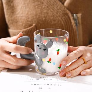 萌兔玻璃杯女生ins风水杯设计感小众啤酒家用早餐杯子牛奶茶杯夏