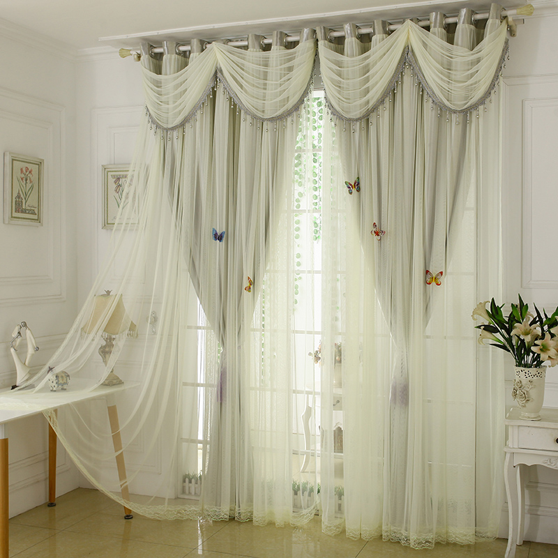 欧式定制窗帘成品客厅卧室纯色纱帘落地窗遮阳全遮光W布隔热公主