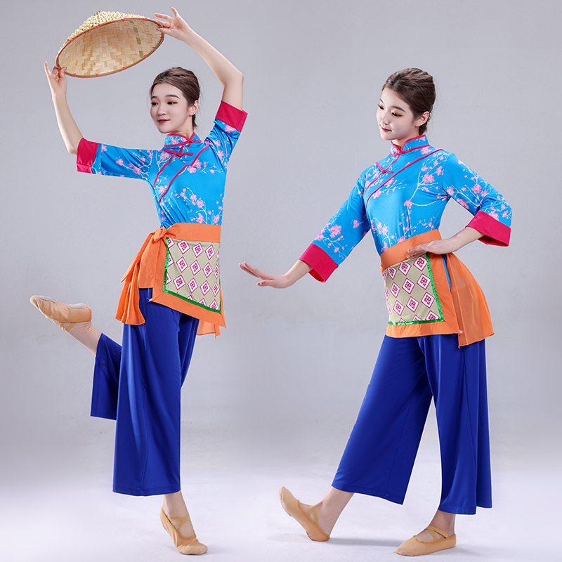 春英广场舞又唱i春茶歌秧歌服演出服村姑采茶舞服装民族舞蹈小围