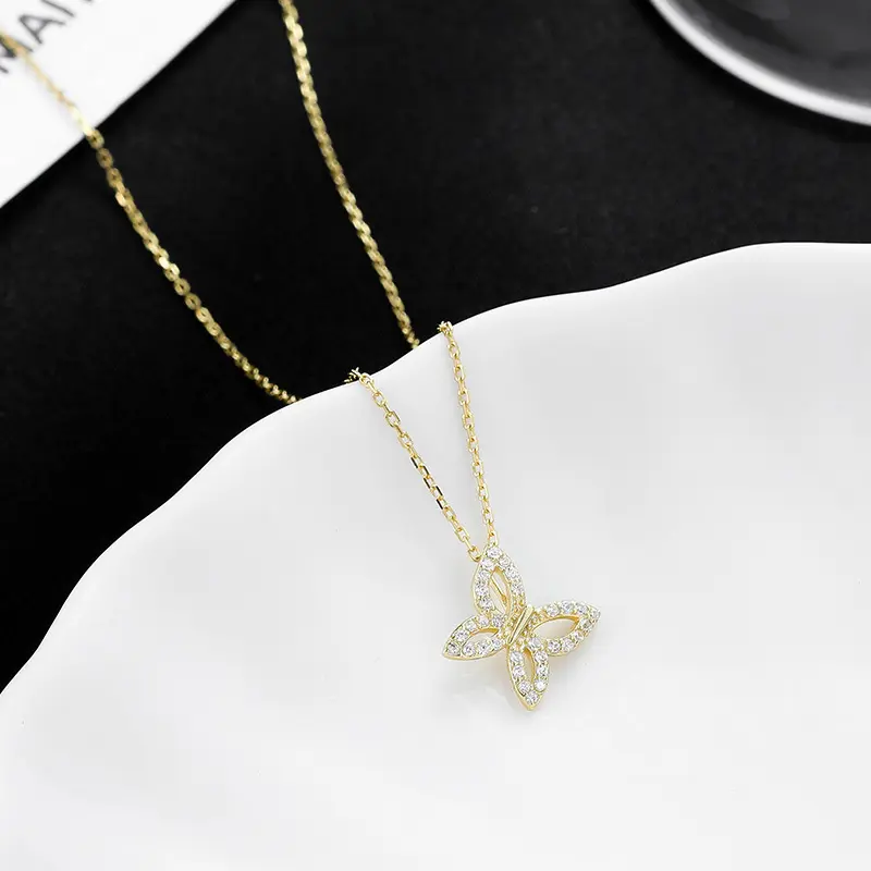 s925银简约满钻项链森系甜美气质ins颈链女生夏季配饰