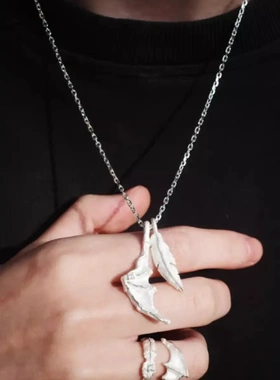 复古亮银生肖龙生项链 设计925银项链男女情侣翅膀