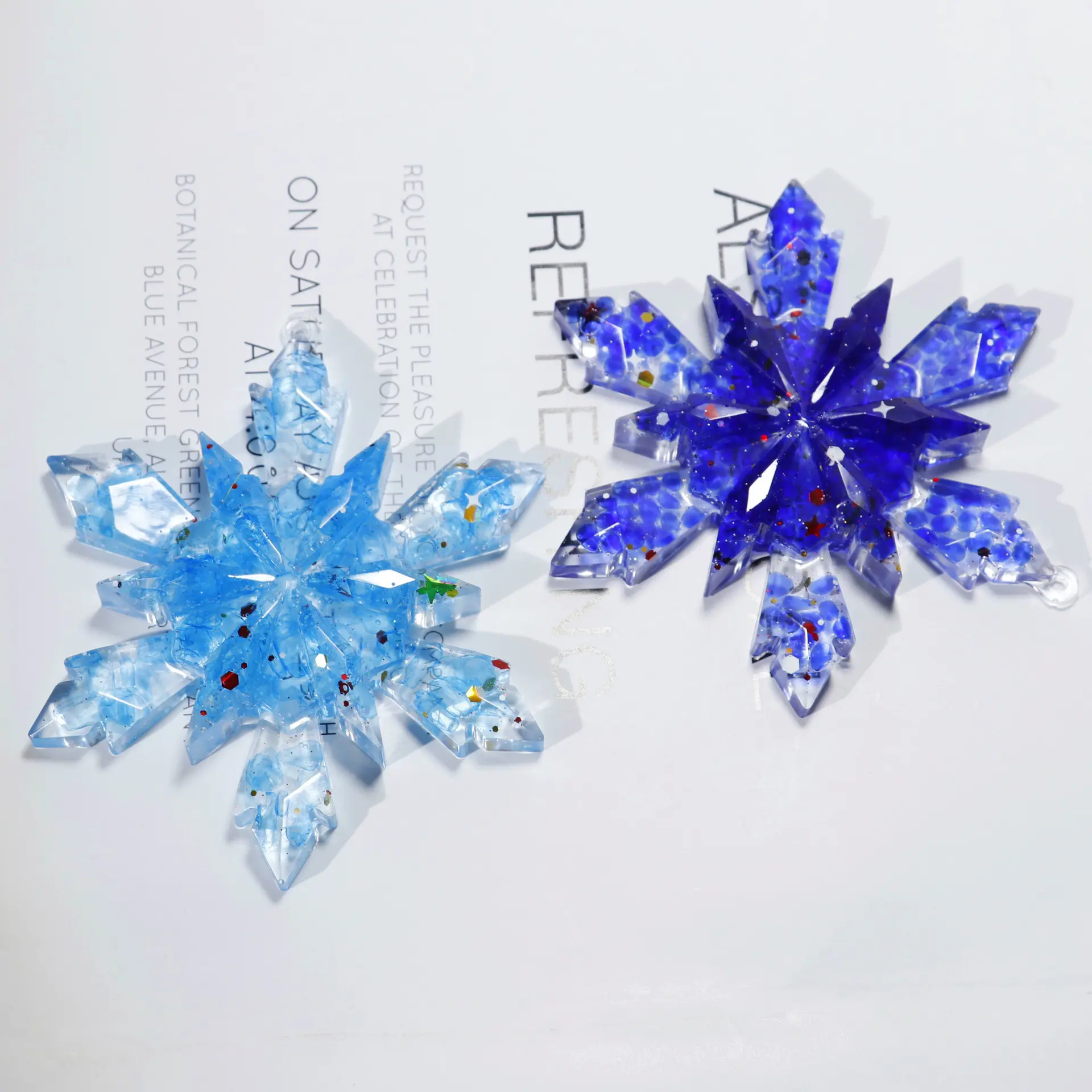 热销滴胶树脂紫水晶粉晶碎石雪花圣诞节日礼物装饰品挂件摆件