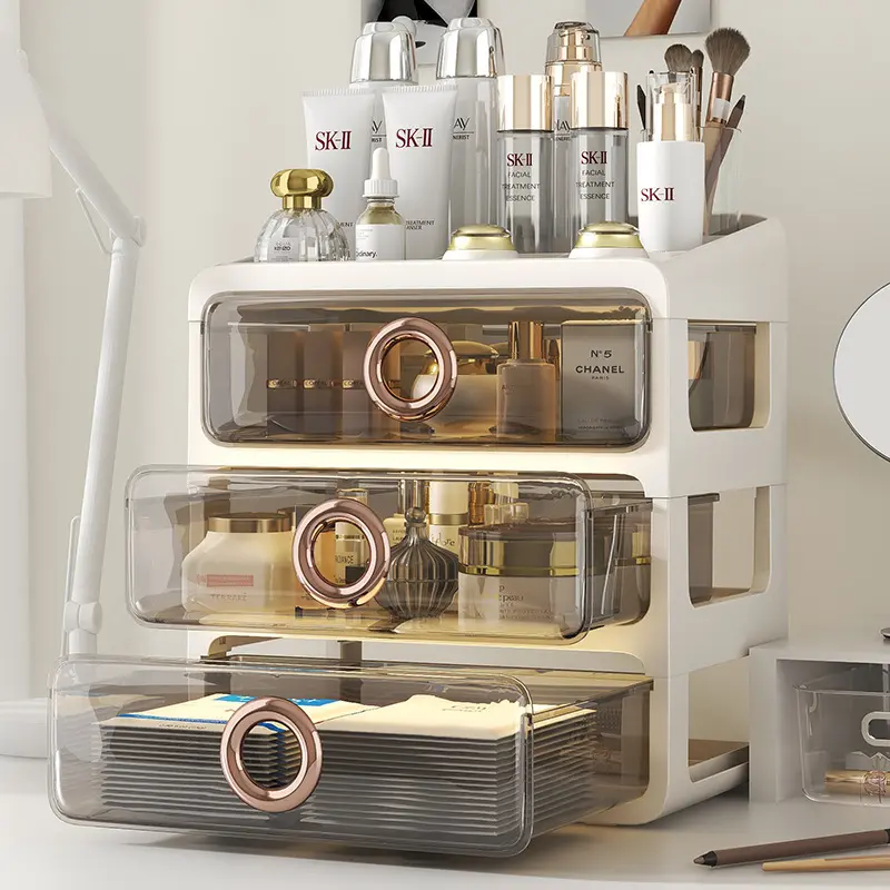 大容量化妆品收纳盒防尘透明桌面梳妆台高级感置物架亚克力箱
