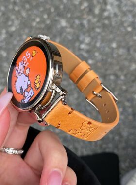 史努比压印细款适用OPPOwatch X2MINI手表树膏真皮表带华为gt5女