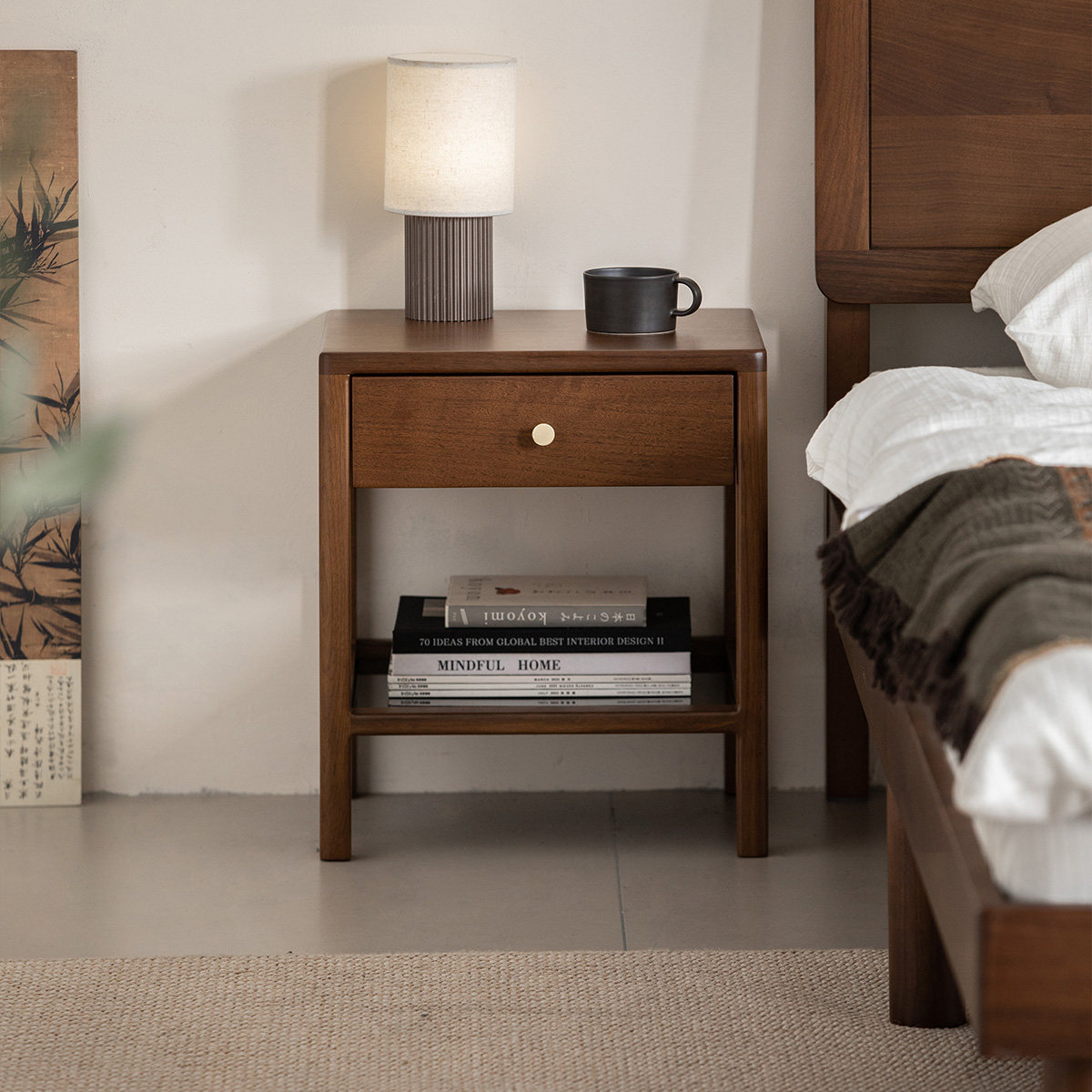 出乎家具稳稳床头柜黑胡桃木卧室小型储物柜一体床尾置物小柜子,住宅家具,床头柜,淘宝优惠券,粉丝福利购,淘宝优惠卷
