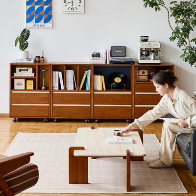 出乎生活密斯组合柜实木可移动中古边柜客厅靠墙多功能储物抽屉柜