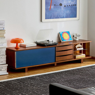 出乎生活密斯电视柜复古黄杨木电视柜中古风客厅家用视听柜一体柜