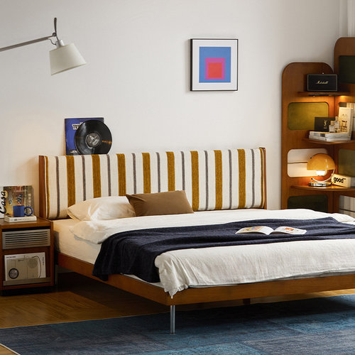 出乎生活可拆洗布艺床实木床