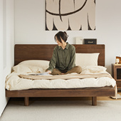 续写家俱齐边床实木日式 小户型黑胡桃木北欧1.8双人榻榻米床平川