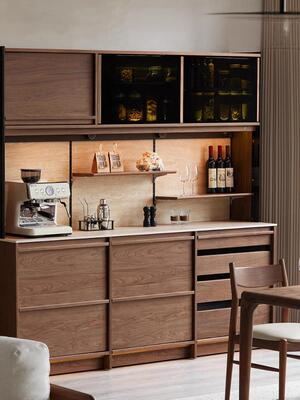 连续书写家具实木石板餐具柜靠墙集成黑胡桃石华橱柜储物柜水平