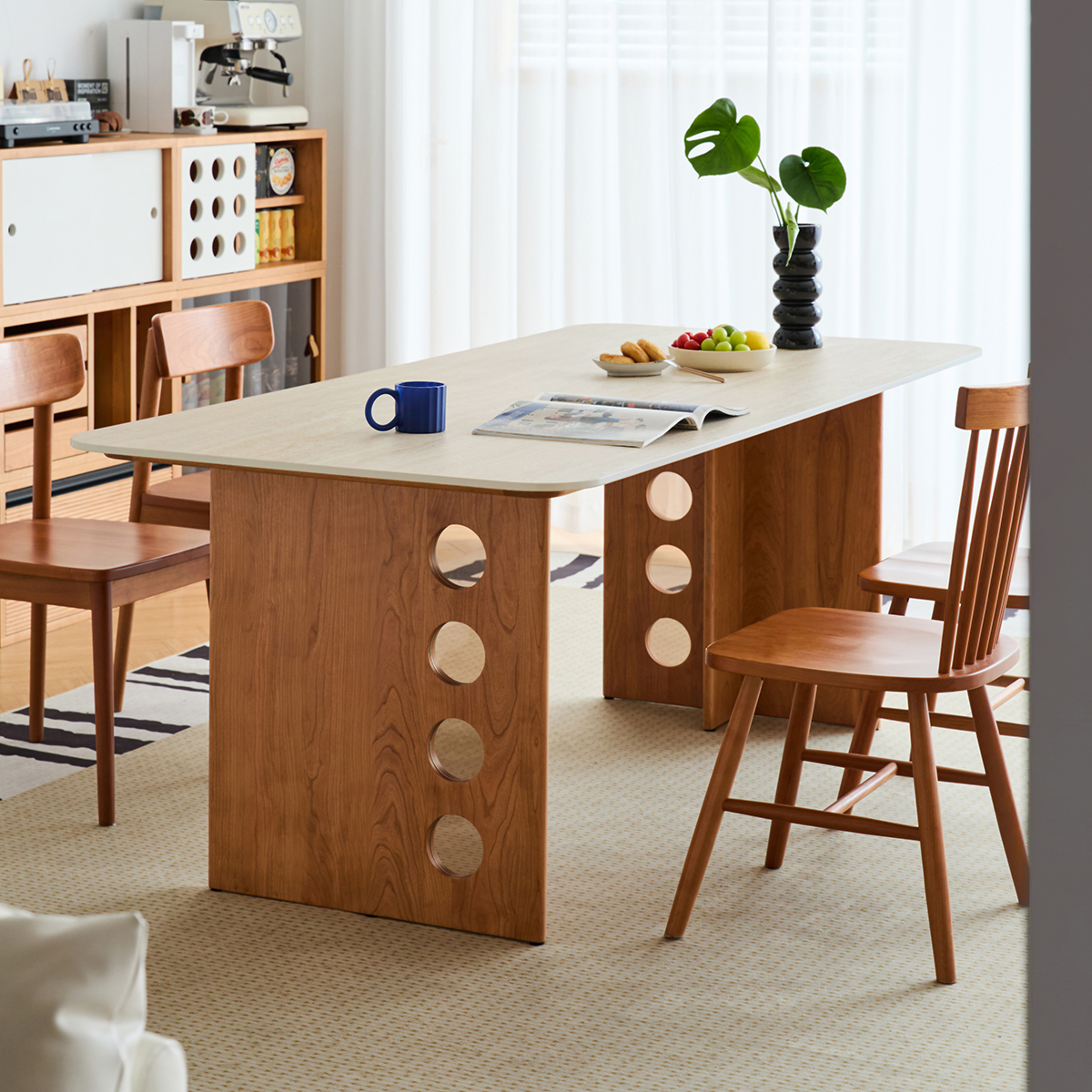 出乎生活岩板餐桌中古风樱桃木