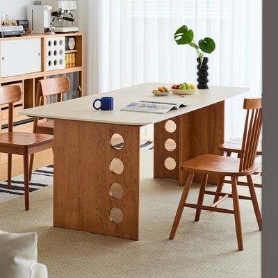 出乎生活岩板餐桌中古风樱桃木