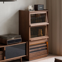 出乎生活自屿边柜实木五斗柜北欧黑胡桃木客厅卧室复古抽屉收纳