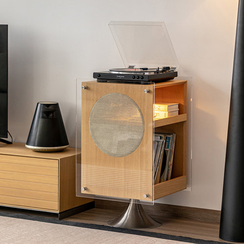 出乎生活缪思音响柜实木旋转边几日式边柜黑胶唱片收纳柜音响柜子