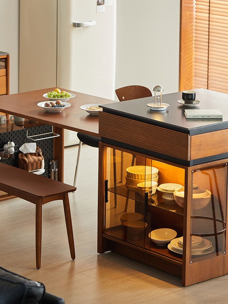 出乎生活屿光岛台餐桌一体可伸缩小户型多功能岩板吧台柜餐边柜