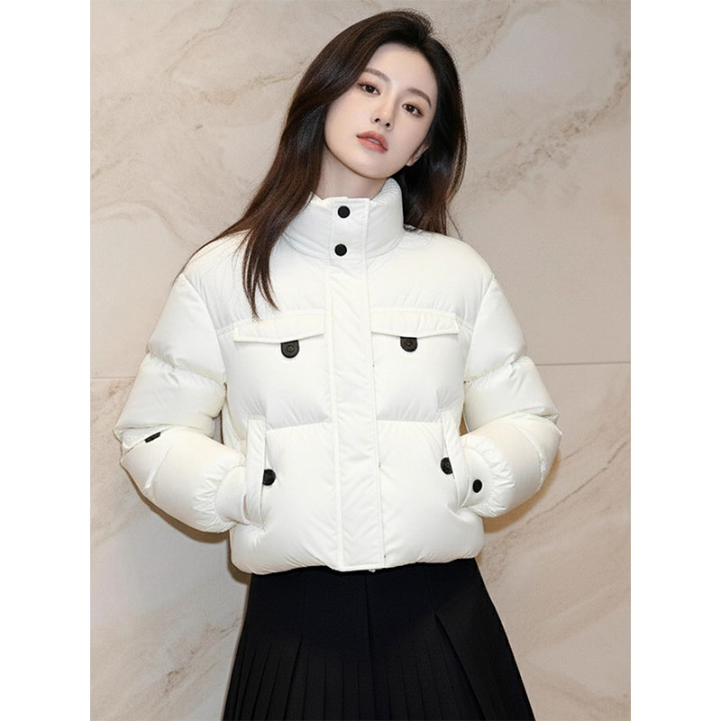 白色短款泡芙羽绒服冬季女款独特别致时尚百搭小个子短款羽绒外套