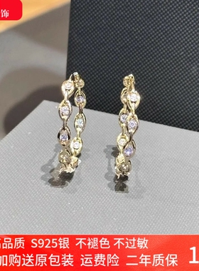 新款密镶链环耳环金黄色深灰色耳环链环金色手链深灰色项链送礼物