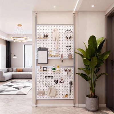 奶油风入户门浴室遮挡隔断免打孔洞洞板铝型材装饰摆件架屏风