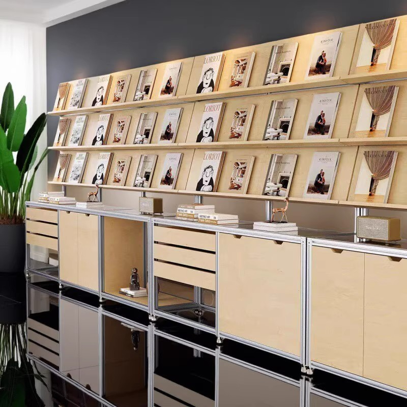 桦木海洋板展示柜铝型材陈列柜多层置物架网红图书室手办层列货柜