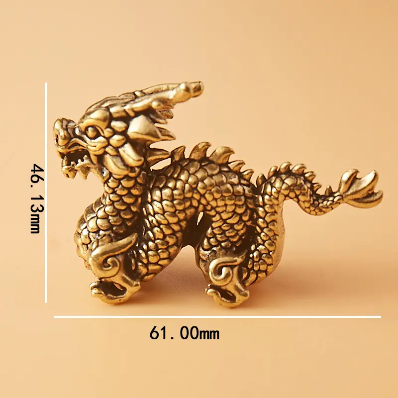 实心复古全黄铜十二生肖龙手把件可爱卡通龙茶宠装饰桌面小摆件