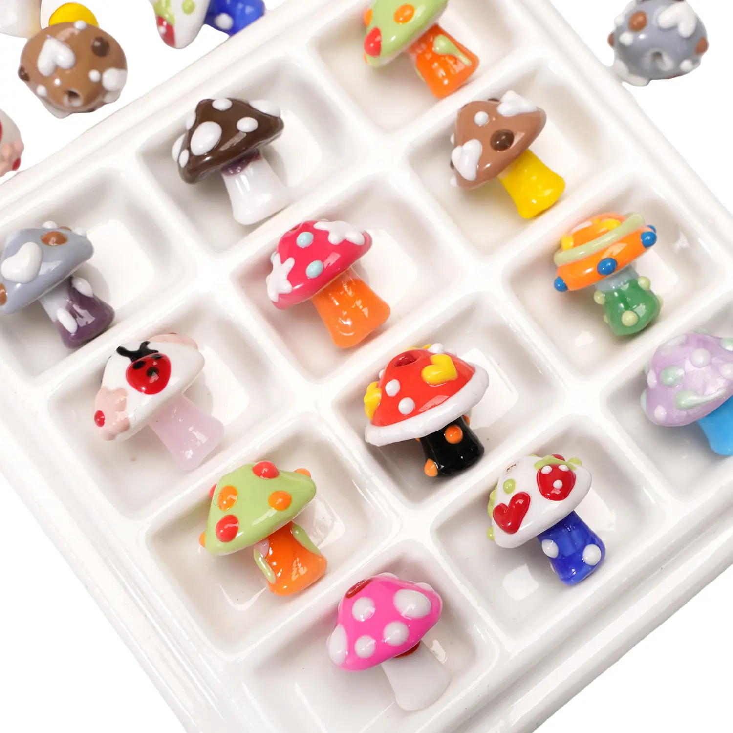 手绘蘑菇琉璃珠手串珠饰品材料手链包挂件项链玻璃散珠子