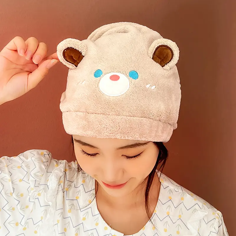 卡通伯特珊瑚绒干发帽洗脸刺绣公主帽女吸水加厚浴帽贸易