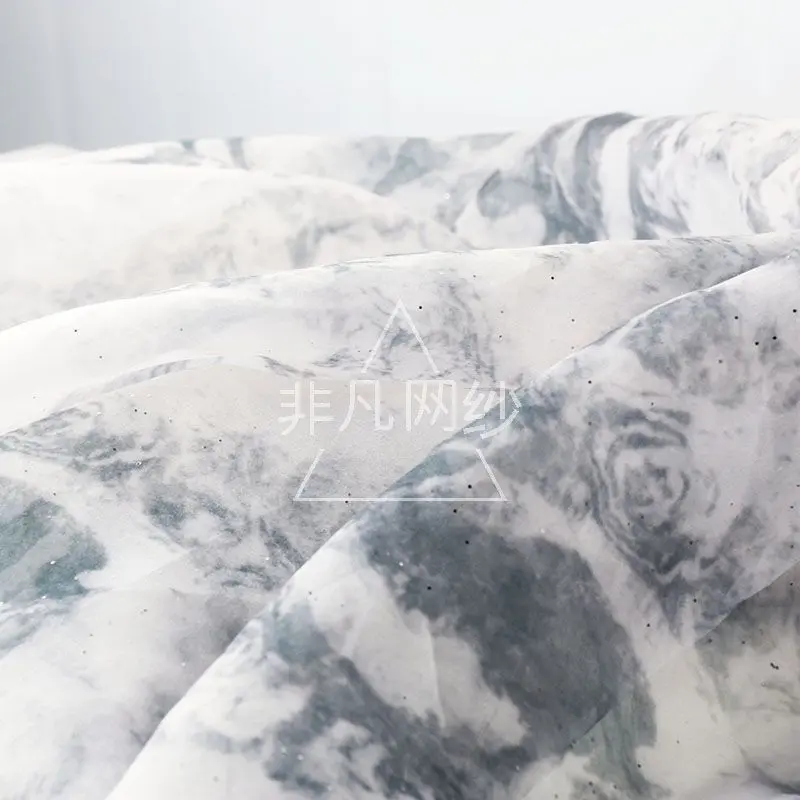 大理石玫瑰高级感水墨抽象晕染设计印花裙子旗袍汉服手工面料