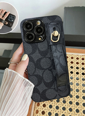 适用oppoR17手机壳15梦境版手腕带r11支架r9s皮质11plus简约r15x定制oppo手机套r9p新年