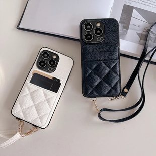 适用OPPO Reno14Pro手机壳13se菱格小香风Reno12插卡套11F斜跨绳10pro防摔7/6se零钱包9/8可装卡防摔创意时尚