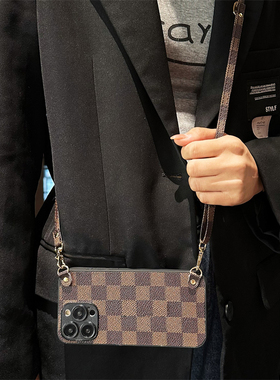 坎宁安适用于三星A42手机壳A34皮质A32斜跨绳A30S带挂绳yA35格纹A20E简约A25小众A21S皮质A23防摔创意时尚