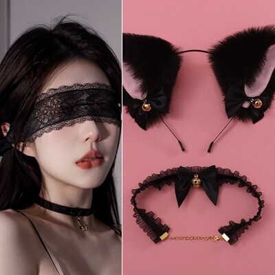 可爱毛绒猫耳蝴蝶结铃铛发箍