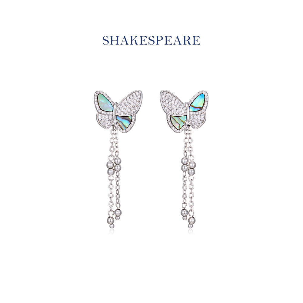 S925银蝴蝶耳钉鲍鱼贝