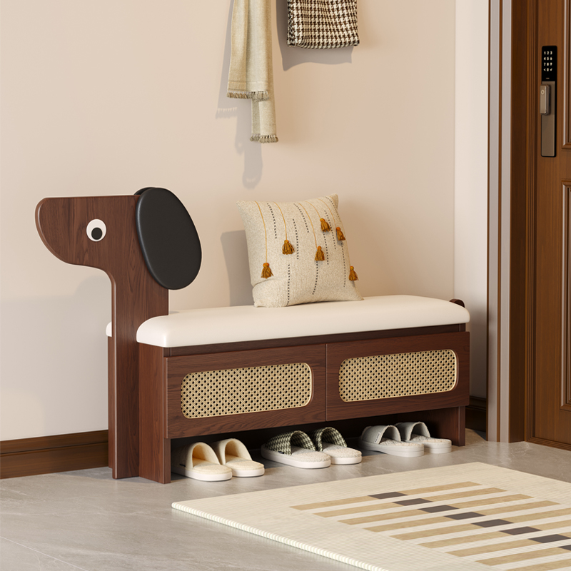 实木小狗换鞋凳门口家用穿鞋凳简约现代儿童鞋架可坐入户鞋柜坐凳