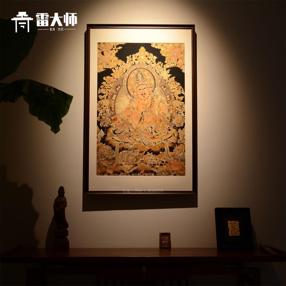 刺绣黄财神唐卡茶室玄关装饰画客厅背景墙挂画沙发餐厅新中式入户图片