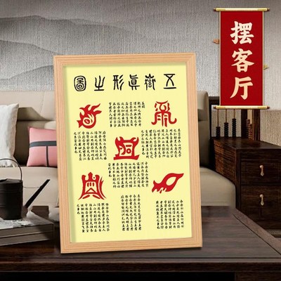 五岳真形图摆件金木水火土家居客厅玄关挂画实木相框装饰镇拓片宅