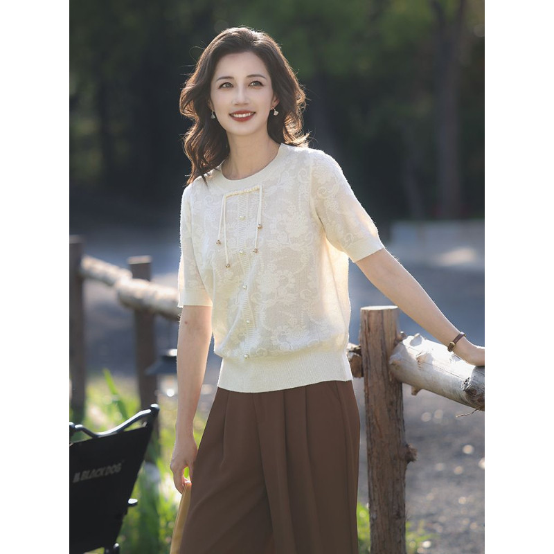 新中式针织衫夏款上衣女短袖T恤图片