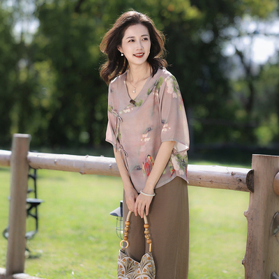 千百怡恋年轻妈妈夏装新中式套装2025新款洋气中老年女国风两件套