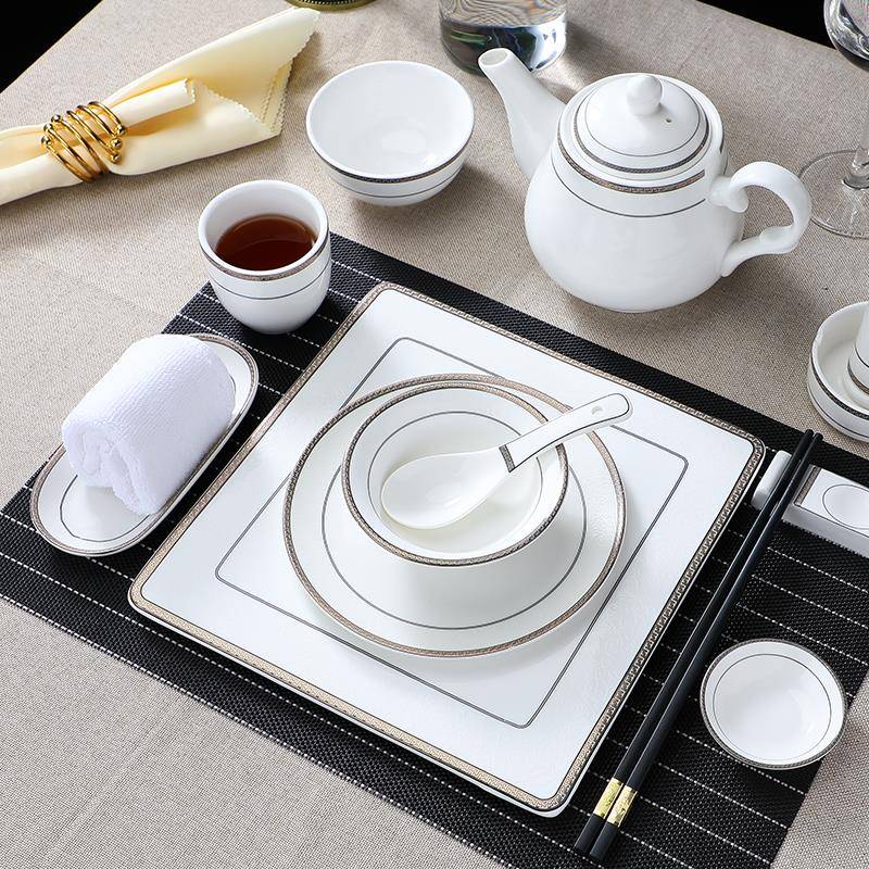 中式星级酒店用品摆台餐具四件套陶瓷包厢摆盘碗盘碟套装富丽堂皇
