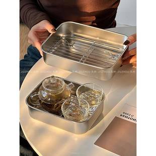 高外观小不锈钢茶盘排水盘妇女排水保鲜盒盖和网冷藏箱
