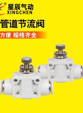 气动快插接头管道型调速阀SA04/06/08/10/12白色单向限流阀节流阀