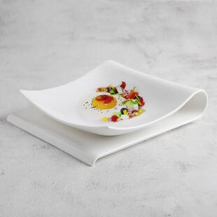 创意陶瓷早餐盘酒店餐厅菜盘 方形家用折叠盘子西餐水果甜品盘欧式