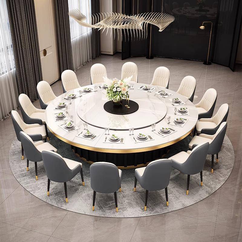 酒店餐桌带电动转盘电磁炉高端饭店商用包厢定制岩板大理石大圆桌