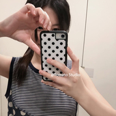 韩国ins新款 12全包边11手机壳Xsmax黑新16e 小众个性 简约复古黑白波点苹果16promax保护套iPhone16
