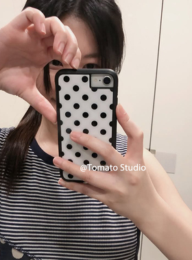 韩国ins新款小众个性简约复古黑白波点苹果16promax保护套iPhone16/15/14/13/12全包边11手机壳Xsmax黑新16e