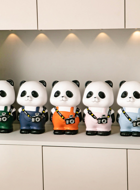 旅行熊猫摆件高档客厅玄关电视柜酒柜红酒架M家居装饰品陶瓷存钱