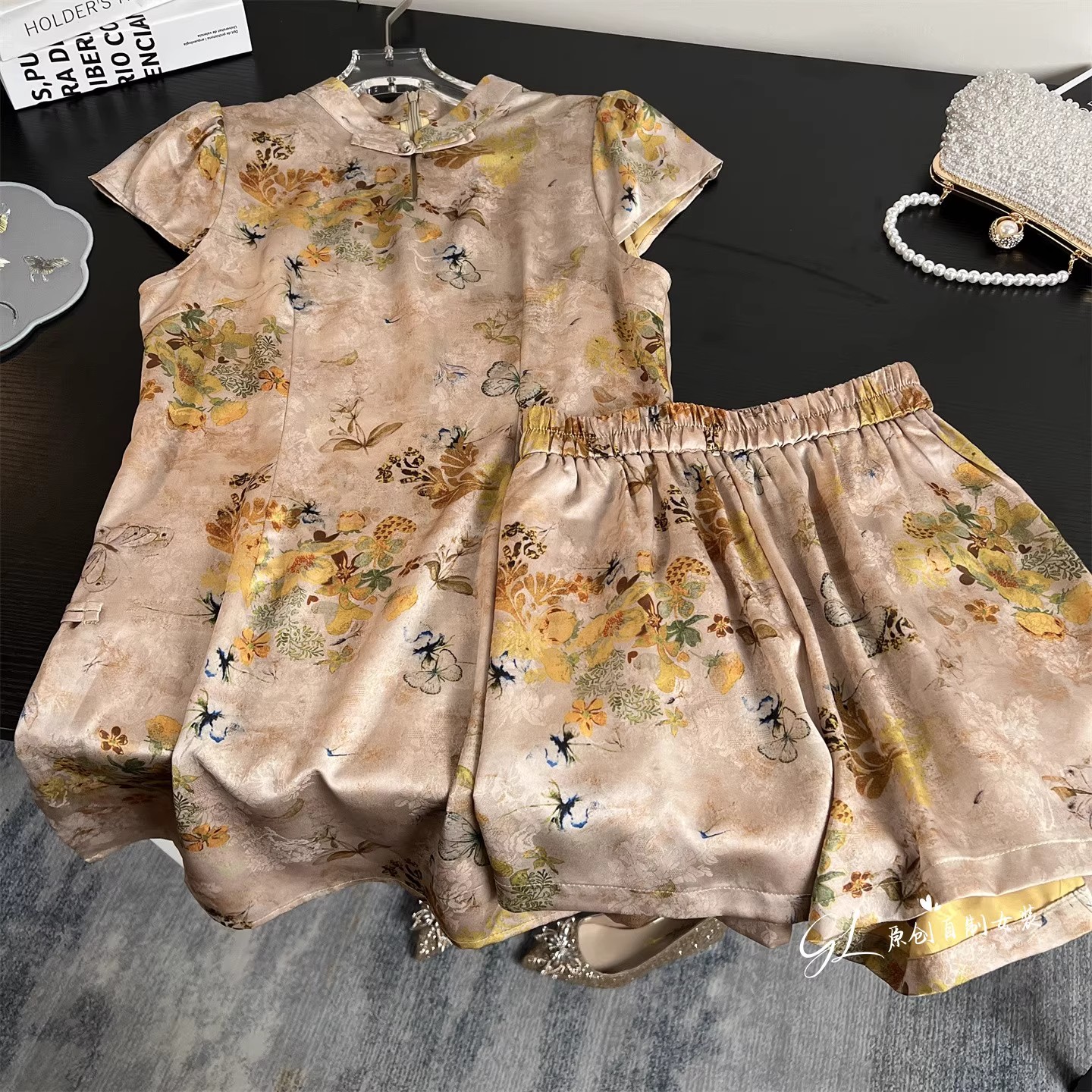 新中式中国风轻奢睡衣女2025夏季旗袍盘扣短袖上衣短裤休闲家居服
