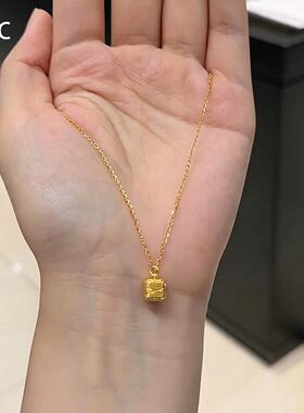 极简金色立体小方糖项链女