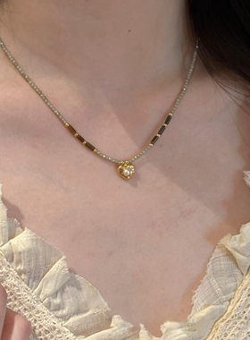 S925纯银复古绿色爱心串珠项链女